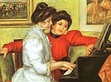 Piano Canvas Paintings - Yvonne and Christine Lerolle Playing the Piano